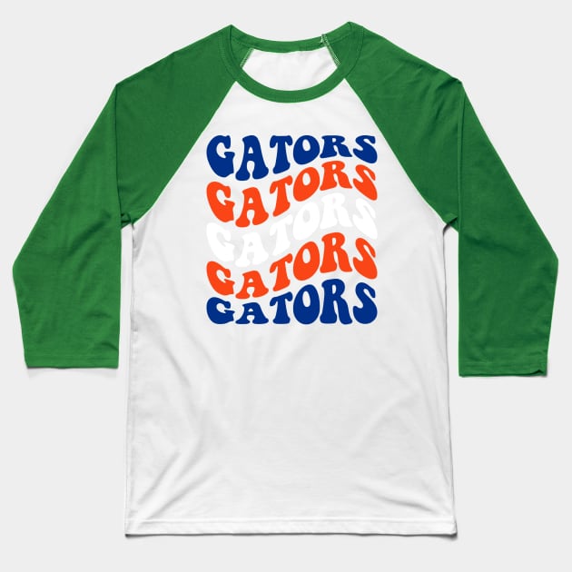 Florida Gators Football Wave Font Design Baseball T-Shirt by Violet Ray Design